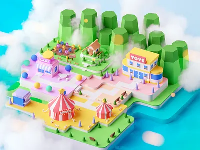 Island cinema 4d fantasy game illustration island isometric isometric room lowpoly octane