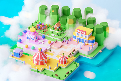 Island cinema 4d fantasy game illustration island isometric isometric room lowpoly octane