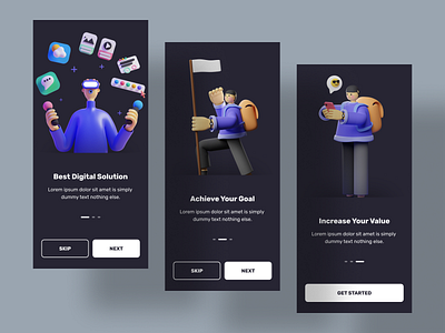 Onboarding screen 3d 3d illustration app app design dark design illustration mobile onboarding onboarding screen ui uidesign