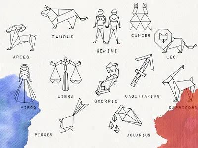 Origami horoscope art branding card decor design horoscope idea illustration logo origami sign symbol unique watercolor zodiac