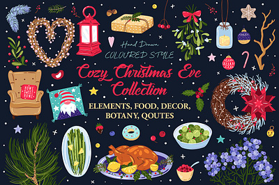 Cozy Christmas Eve Collection botany christian christmas christmas card christmas element christmas eve christmas eve collection christmas flyer christmas party christmas tree clipart cozy design element elements graphic graphic elements illustration illustrations vector