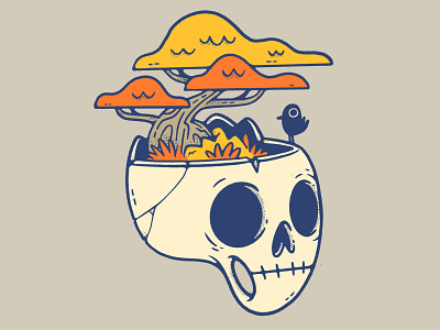 BONEsai Skull bird blake stevenson branding cartoon character design cute fall forest halloween hipster illustration inktober jetpacks and rollerskates logo retro skull skulltober tree ui ux