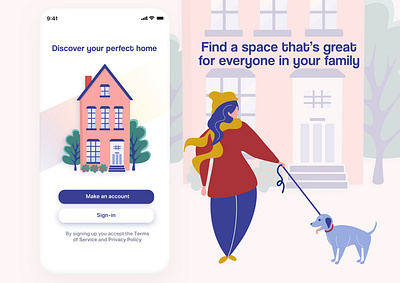 Daily UI Challenge 01: Sign Up - Home Finding App affinity designer dailyui dailyuichallenge digital illustration dog home house illustration ios sketch ui vector