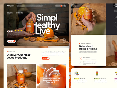 Jellybee - Healthy Herbal Nutrition Flavor branding design ecommerce elementor food healthy herbal landing medicine nutrition online orange page product shop store ui webflow website wordpress