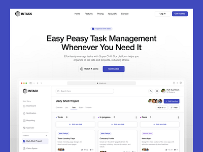 Instask - Project Management Platform ai app daily dashboard elementor framer landing management page platform product project saas software startup task ui webflow website wordpress