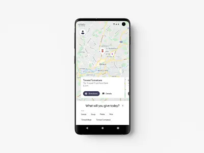 Giver android android app blue bristol card clean directions food food app food bank food donation google maps map minimal mobile samsung samsung galaxy simple ui white