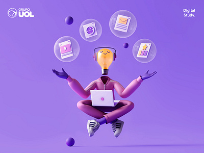 UOL | Digital Study 3d cahracter app character design education educational illustration interface minimalism ui ux web