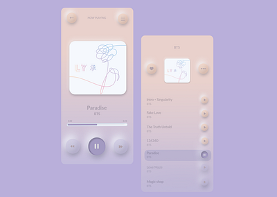 Music App app cute design minimal music music app music player pastel color pastel colors pastels skeumorphic ui