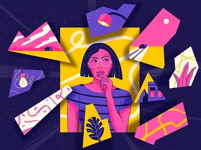 Inner puzzle character illustration lifestyle miguelcm procreate retrosupply scene woman