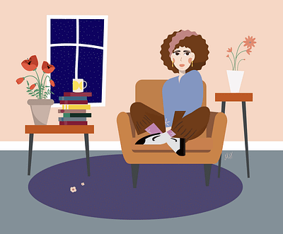 FALL IN LOVE WITHFLOWER adobe illustrator beinghome fallinlove flowers girl home illustration stayhome