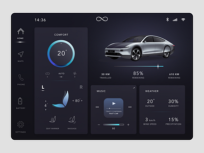 Lightyear Concept - Better Contrast car concept dark mode dark ui design electric car infotainment interface lightyear lightyear one media system ui uiux