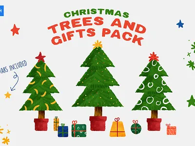 Christmas Gift and Tree Pack christmas christmas gift christmas tree colour gift wrap hand drawn handmade happy holiday holiday card illustration snow winter wonderland