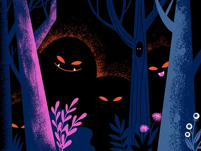 All Eyes creatures digital illustration eyes forest halloween illustration monsters peculiar scary spooky suspicious teeth