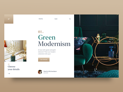 Interior Design Landing Page UI architecture branding concep design furniture furniture website gold green interface interior interior design landing modern product page ui uiux ux website