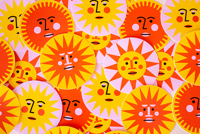 Sunny Face Stickers illustration art orange pink sticker summer sun sunny yellow