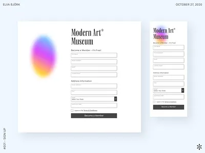 UI Challenge: #001 Sign Up app design colorful daily 100 challenge daily ui design gradient ipad design membership minimal modern museum sign up uidesign uiux uiuxdesign uxdesign uxuidesign webdesign website white