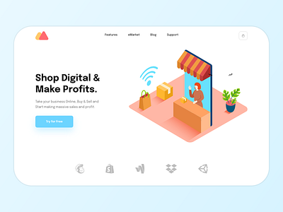 YouShop Hero design freelance hero illustration minimal ui ux xd
