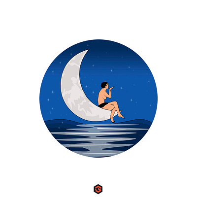 Sea moonlight branding design flat illustration logo minimal typography ui ux vector