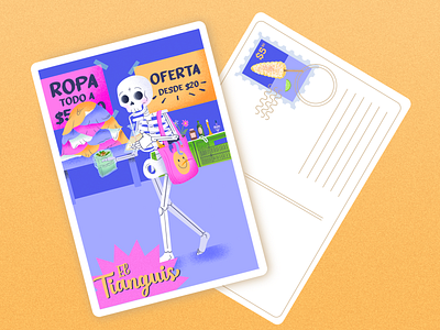 Postal "El Tianguis" illustration mexican art mexican culture postcard skull