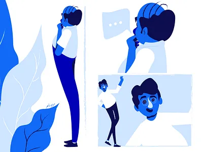 The Thinkers ... back bald blue bodymovin character design fat glasses hair man men nerdy nose olants pose stand think thinker thinking