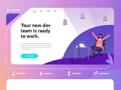 Tech Branding Client code designer gradient hero banner illustration laptop office people simple splashpage tech webdesign