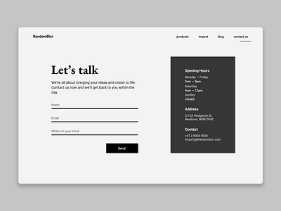 DailyUI#028 Contact Us contact dailyui dailyuichallenge form monochrome simple ui ux