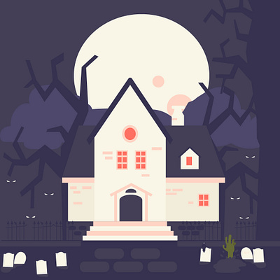 Haunted House - Flat Illustration 2d cemetary design flat flat design flat illustration halloween haunted haunted house illustration simple illustration zombie hand