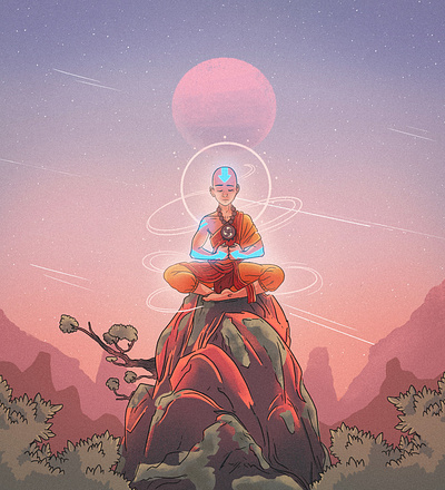 Aang aang avatar color illustration meditate nickelodeon peace reflex vector