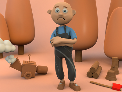 Sad Lumberjack 3d c4d character cinema 4d design illustration lighting octane render scene