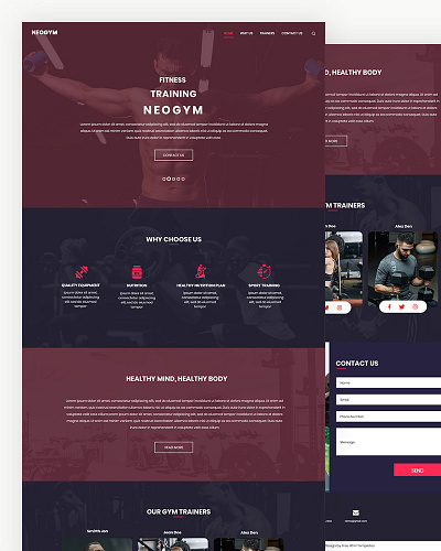 Neogym bootstrap css fitness gym health html5 responsive sports template trainers yoga