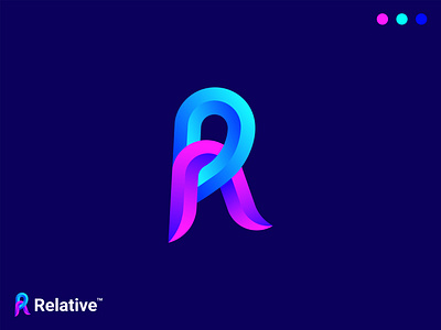 Relative Logo Concept 3 color 3d abstract logo apps icon blue color brand identity branding business logo creative logo gradient logo illustrator letter logo lettermark logotype modern logo relative ui ux vector