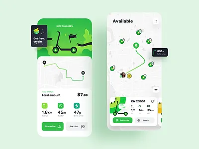 Kiwi | IOS App Design for Rent Scooters adobe photoshop bike branding clean design electric explore icons illustration illustrator ios journey logo map mobile app navigation rent rental app ride route