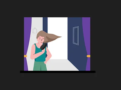 Window 1 2d after effects animated animation character characterdesign explainer video floating hair hairdryer rig rigging vectorart windy