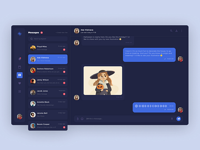 Chat/Messenger - Web App chat app chatting clean design creative design dark app dark theme dark ui dashboard dashboard ui interface message messanger ui user experience ux web app web app design webdesign