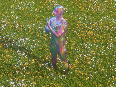 Synthesize 3d 3d art 3d artist album art blender cover art cycles daisy dandelion design field garden glass grass human male music outdoor plain render