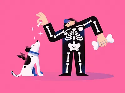 Skeleton affinitydesigner animal art bones characterdesign color costume design digital dog flat flat illustration halloween illustration skeleton treat vector