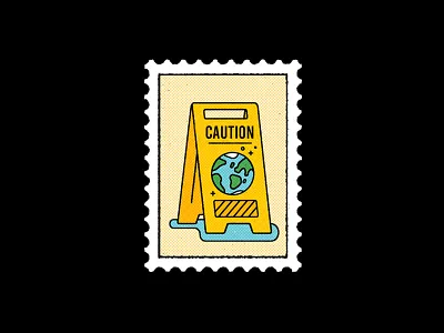 Caution wet floor caution change climate color correos design earth flatillustration floor illustration illustrator photoshop stamp wet