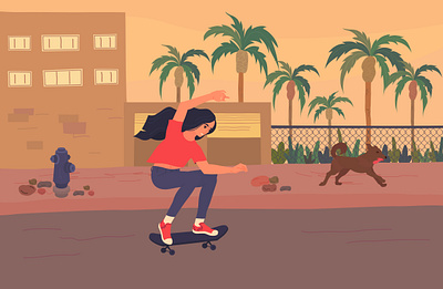 Let's go skateboarding art banner character city cityscape flat flat illustration girl illustration losangeles skate skateboarding skategirl sunset vector vectorart