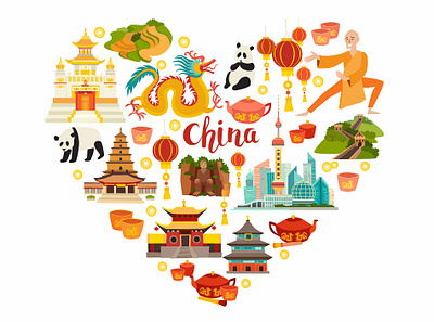 China landmarks art asia card cartoon character china chinese concept icon shanghai travel vector