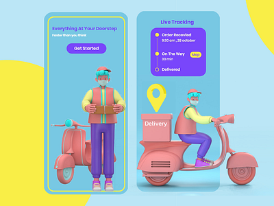 Delivery App 3dillustration app bike delivery delivery app delivery service design designer illustration motorcycle purple track tracker tracker app ui