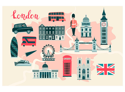 London illustrated map abstract atlas card cartoon england flat icon illustration illustrator lamdmark london london eye map vector