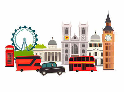 London skyline vector Illustration art britain card cartoon england flat icon illustration illustrator london bus london eye skyline skylines united kingdom vector