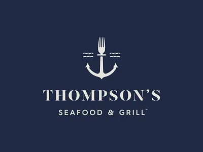 Thompson's anchor blue fork grill idenity illustration jay master design logo logo design packaging print restaurant restaurant branding seafood typography water waves