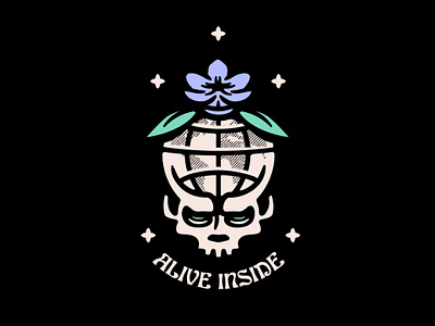 Alive Inside design doodle drawing flower illustration logo skull typography vector world