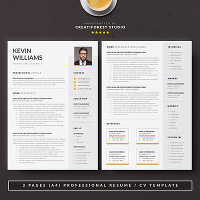 Professional Resume or CV Template a4 clean cover letter creatiforest creative curriculum vitae cv cv design minimal resume template