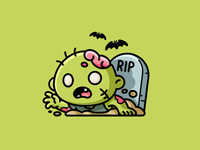 Zombie adorable bats cartoon cemetery character children creepy cute dead graveyard halloween helloween illustration mascot monster resurrection rip scary spooky zombie