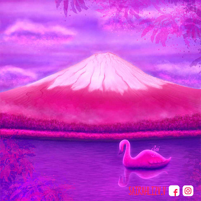 Mount Fuji, the reflection of your heart adorable adorable lovely animal animals concept creative cute cute animal cute animals cute art cute illustration digital digitalart illustration kawaii kawaii art logo paisaje photoshop pictu