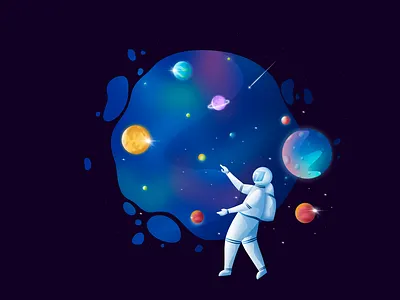 Space illustration art boy branding concept draw drawing glowing illustrator logo moon plants procreate rocket space space illustration spaceship stars ufo ui vector