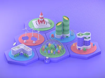 The Colony 3d apartment b3d blender clean colony cycles diorama dome energy illustration lab mars purple render rocket space