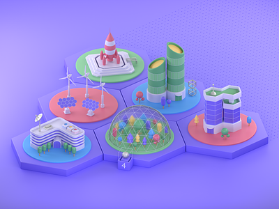 The Colony 3d apartment b3d blender clean colony cycles diorama dome energy illustration lab mars purple render rocket space
